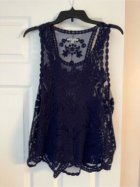 Charlotte Russe Navy Crochet Lace Tank Camisole, lined in front.